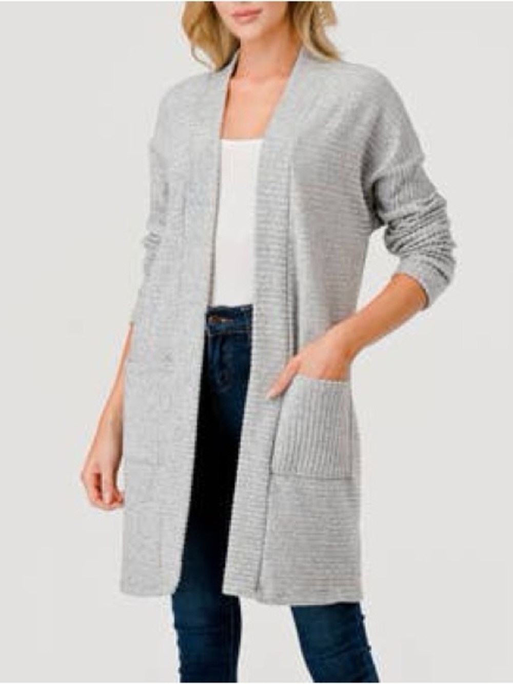 Universal Thread Light Gray Open-Front Ribbed Cardigan